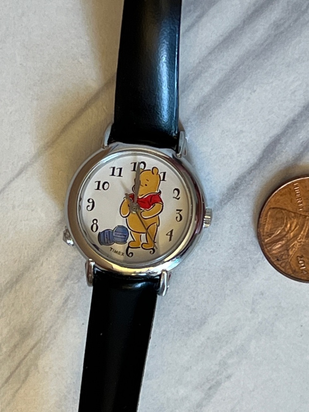 Timex Winnie the Pooh Black Leather Strap Watch Y2K NEW battery